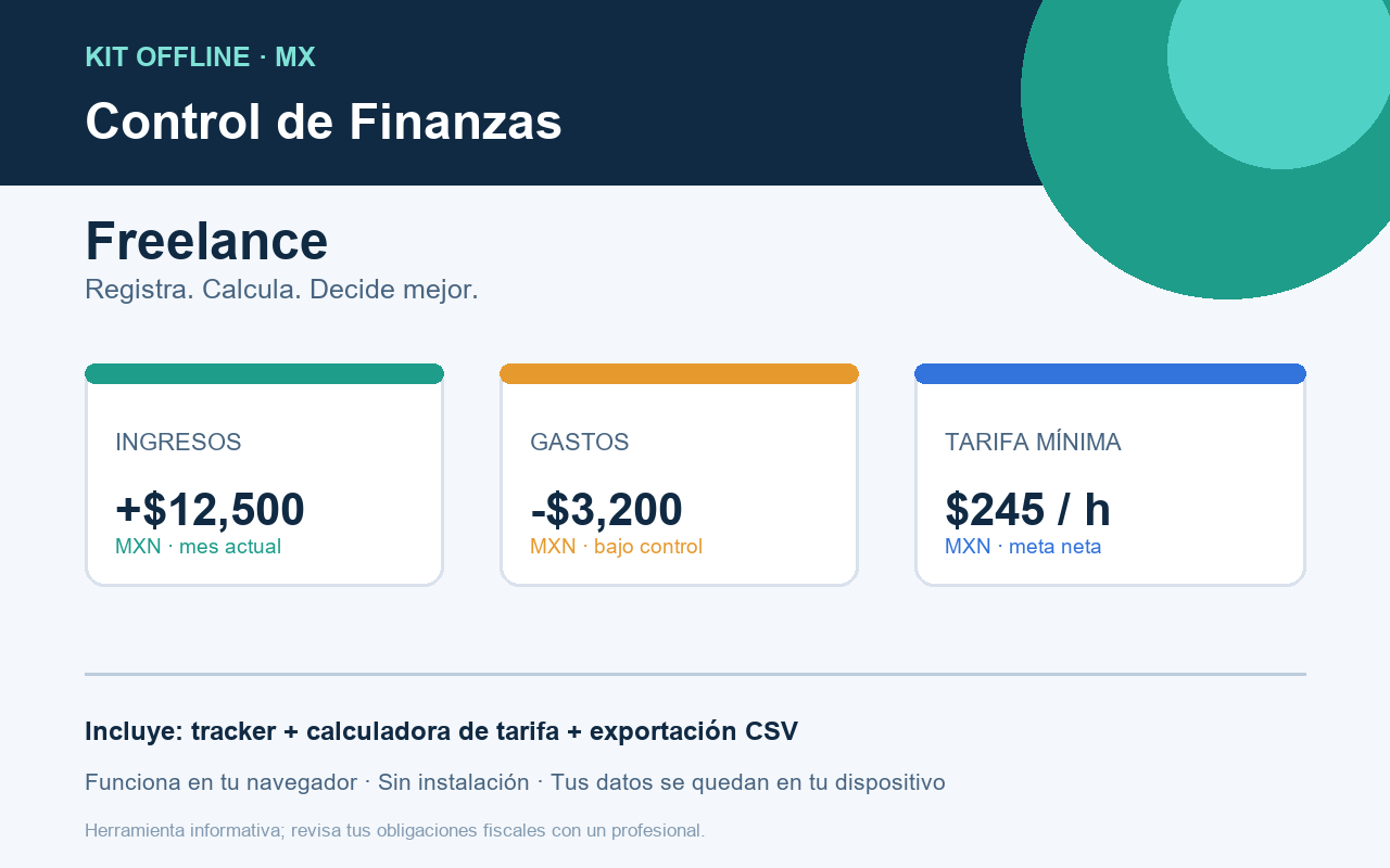 Vista previa del tracker de finanzas freelance y calculadora de tarifa